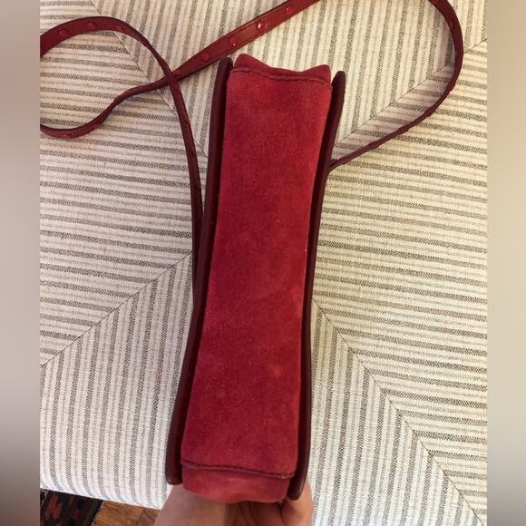 Fossil Campbell Leather Suede Crossbody Bag Red Cranberry - Picture 10 of 11